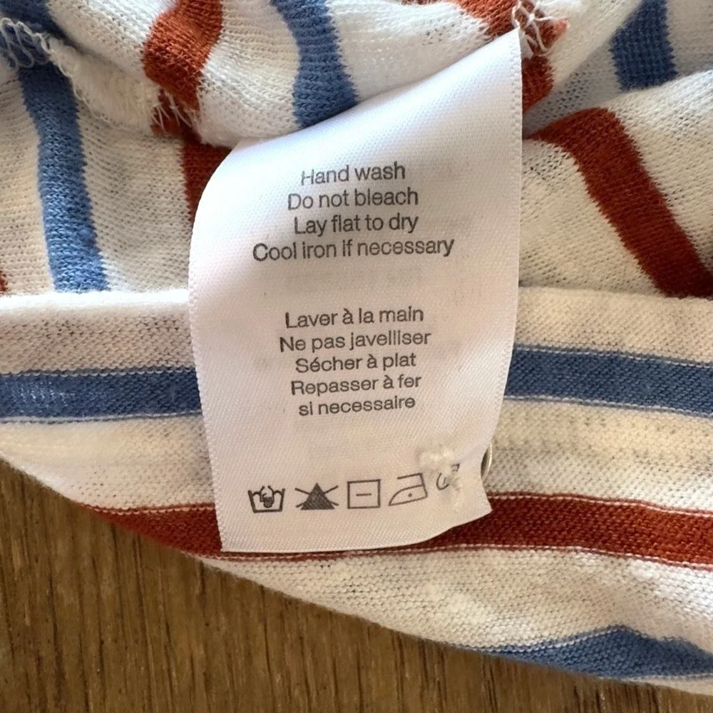 Veronica Beard Benji Striped 100% Linen Short Sleeve T-Shirt-Rust & Blue-Sz M - Picture 12 of 13